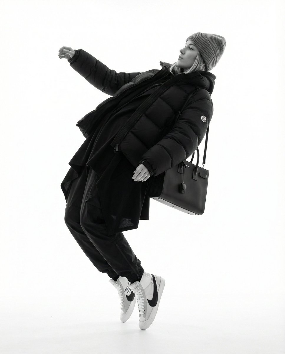 Monochrome Hypebeast Editorial with Airborne Action