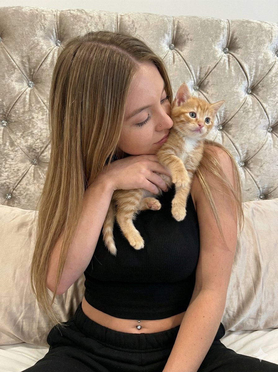 Tender Portrait of Woman Nuzzling a Kitten 2