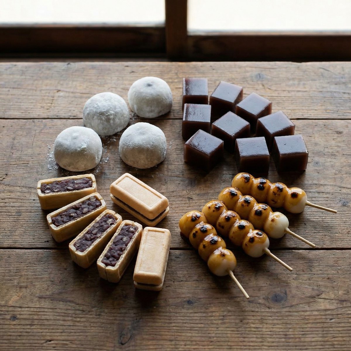 Perfectly Aligned Japanese Wagashi Sweets