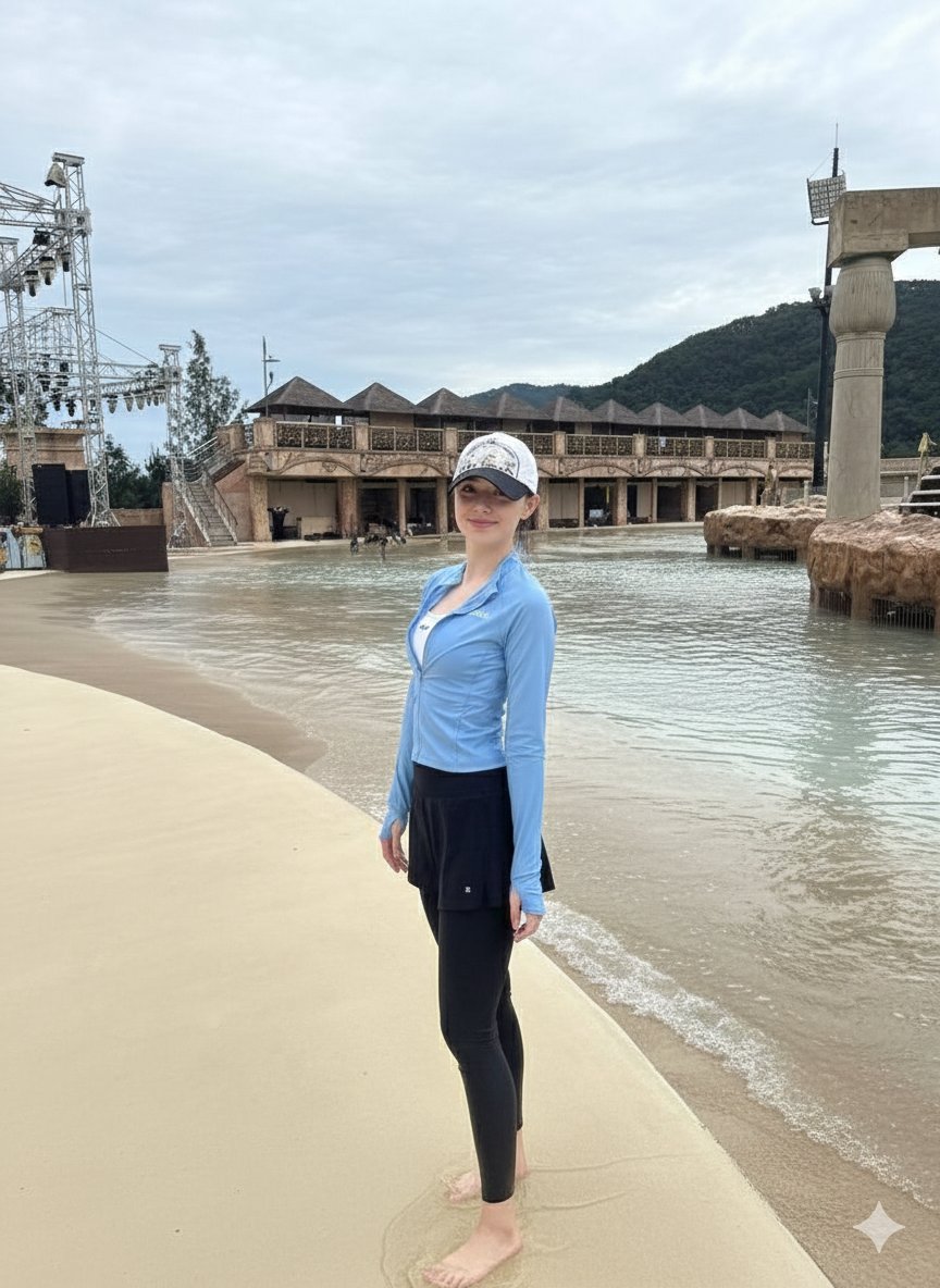 Tropical Water Park Portrait with Thai Architecture