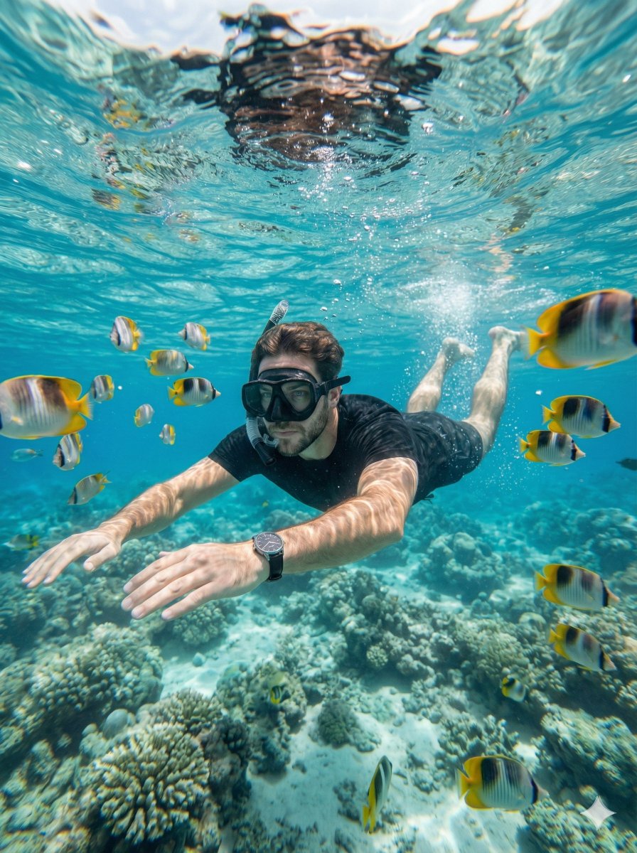 Hyper-Realistic Underwater Snorkeling Portrait