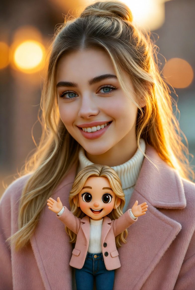 Cinematic Portrait with Miniature Chibi Figurine 2