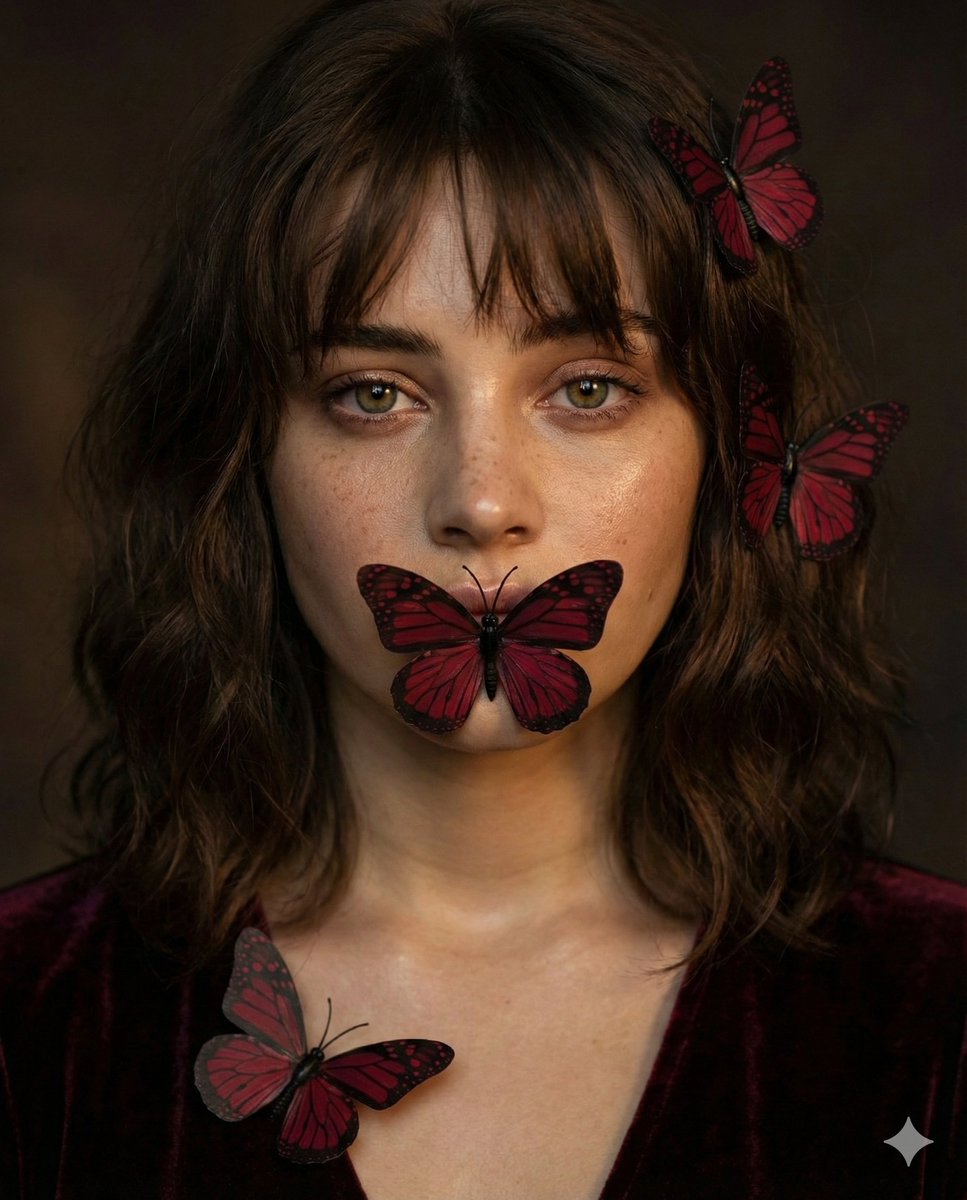 Mysterious Portrait with Butterflies