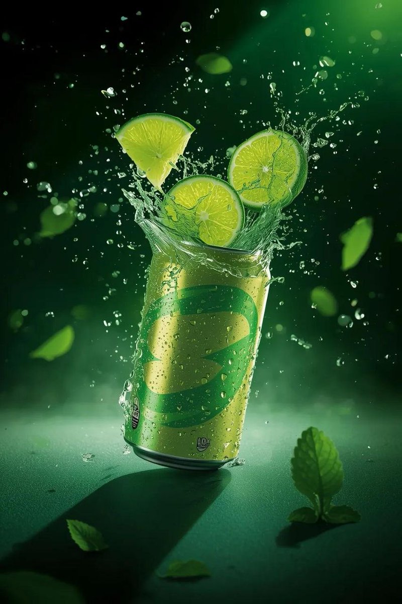 Hyper-Realistic Commercial Product Shot of Exploding Lime Soda Can