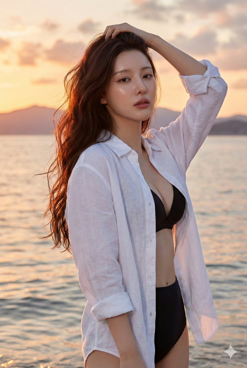 East Asian Woman Beach Portrait at Sunset