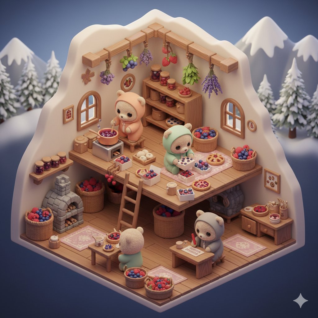 Isometric Kawaii Baby Bears Scene Prompt 4