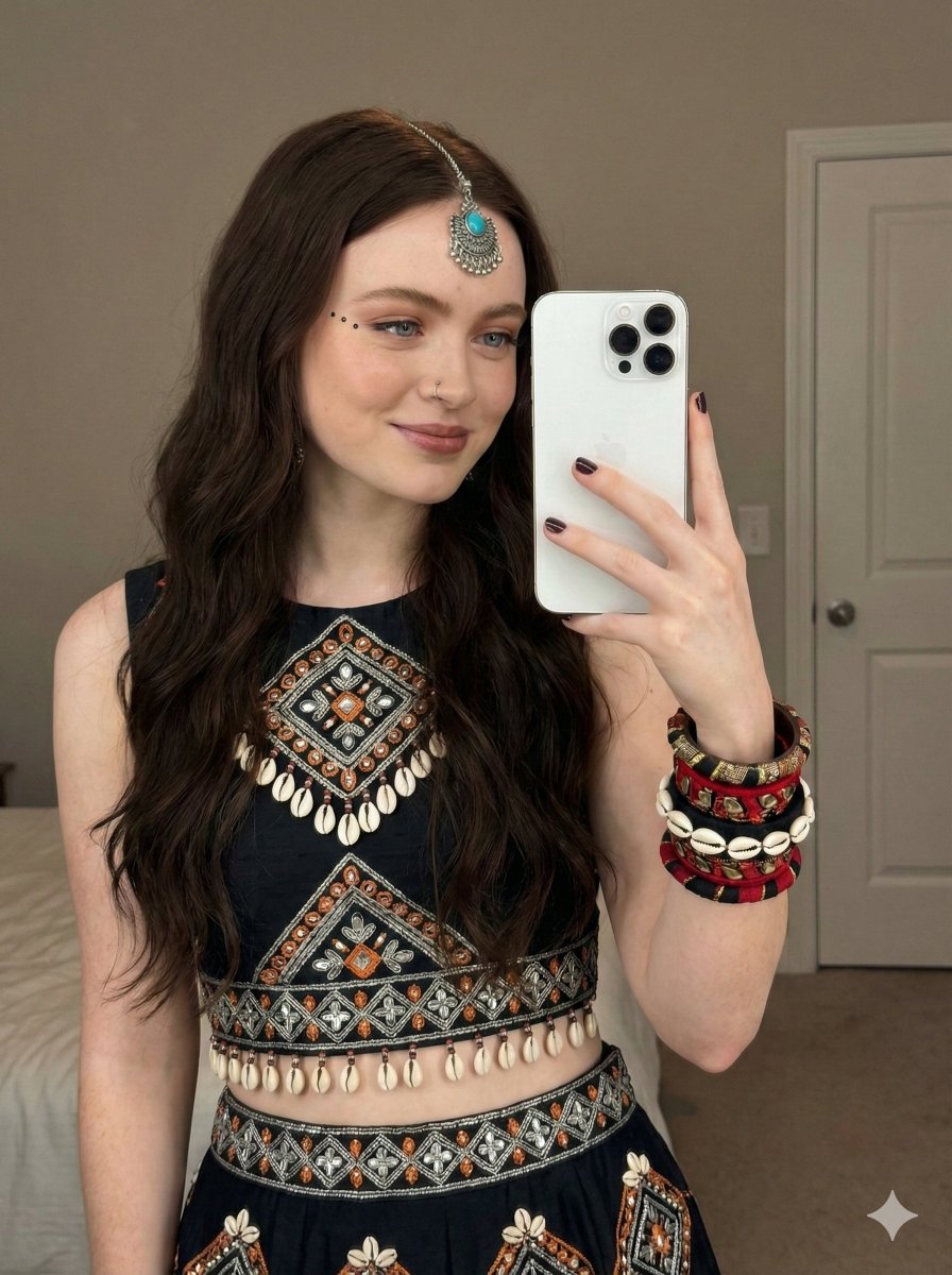 Bohemian-Indian Fusion Mirror Selfie Prompt