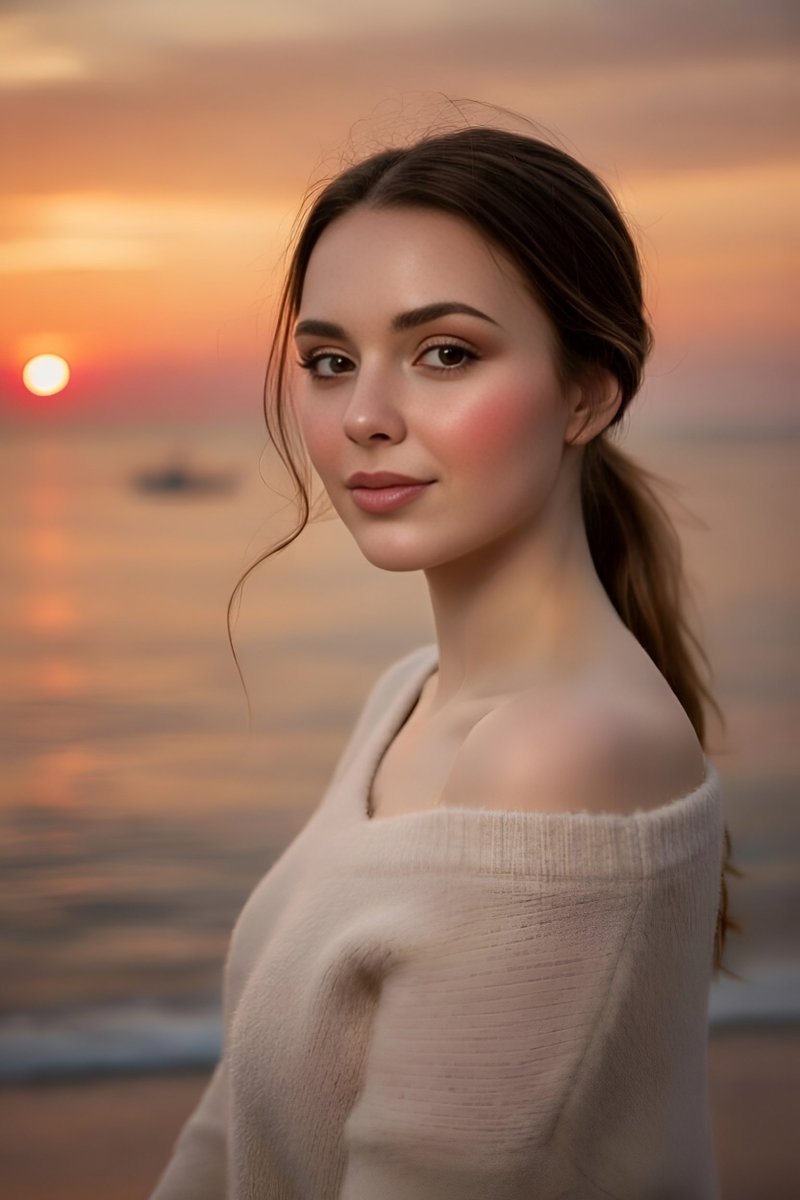 Identity-Locked Golden Hour Beach Portrait