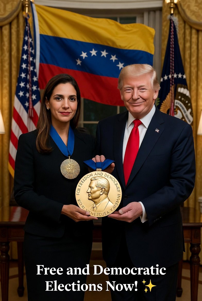 Historic Meeting: Machado and Trump with Nobel Medal