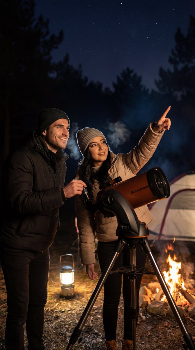 Ultra-Photorealistic Candid Film Still of Night Camping and Stargazing