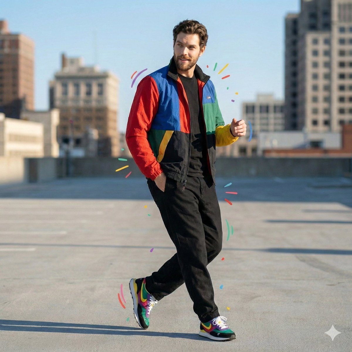 產品行銷 - 撞色時尚人像搭配圖形點綴