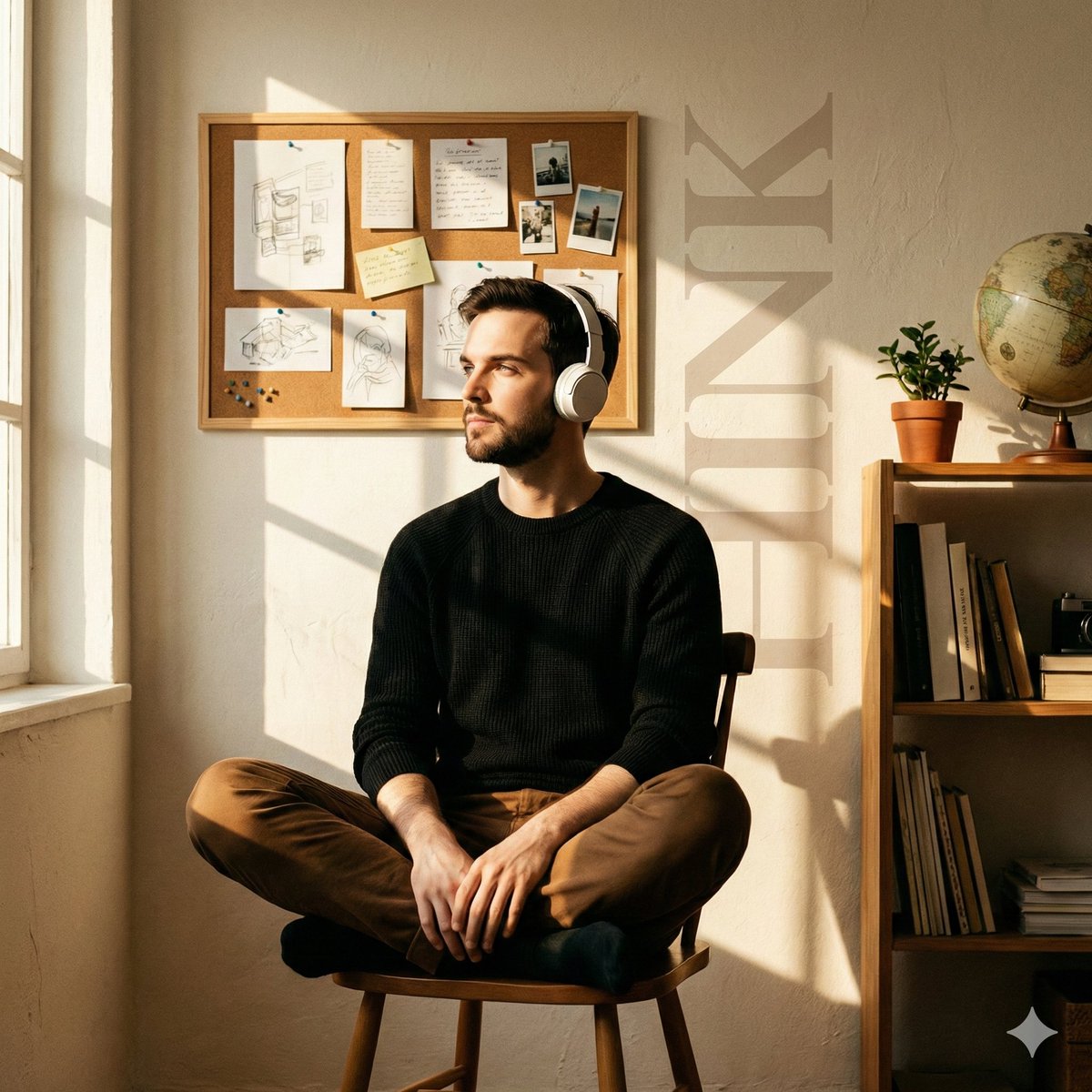 Cinematic Editorial Portrait in a Cafe with Window Shadows