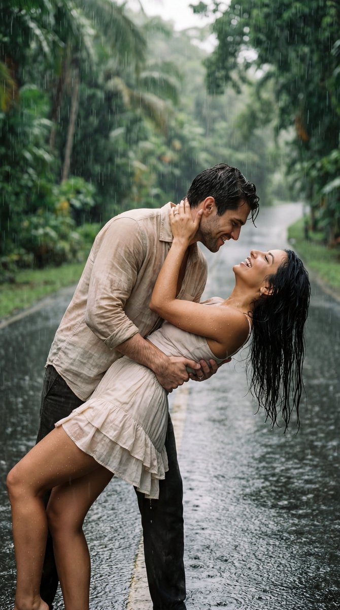 Cinematic Rain Dance Romance Film Still