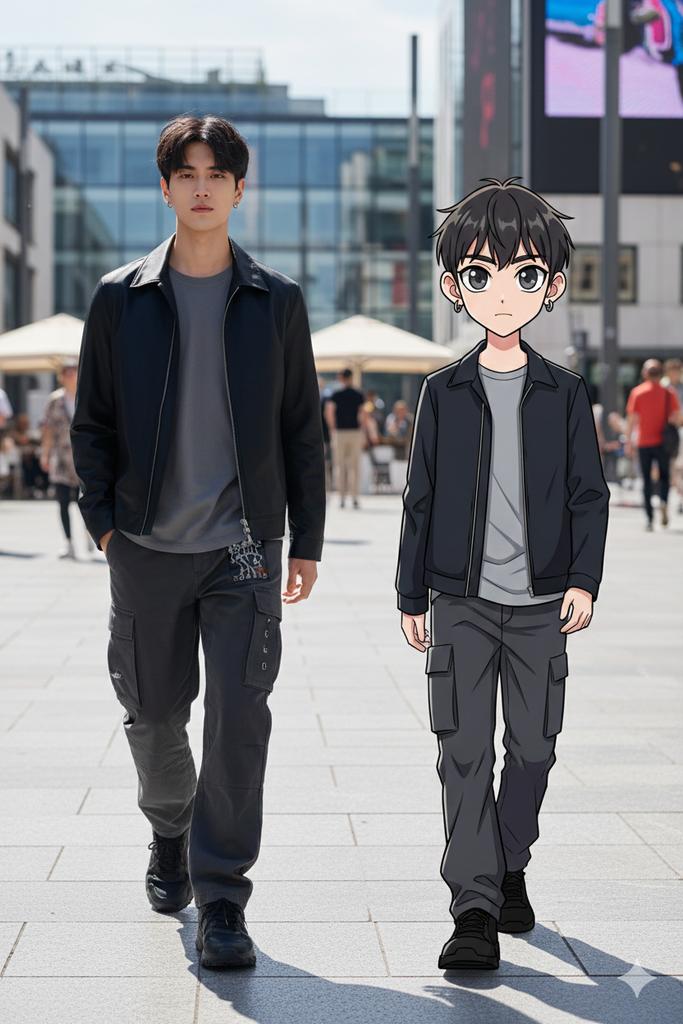 64K Street Candid with Cartoon Twin and Custom Branding