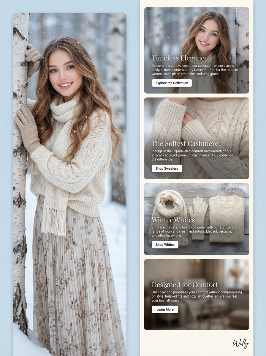 Winter Fashion Landing Page Design and Editorial Image