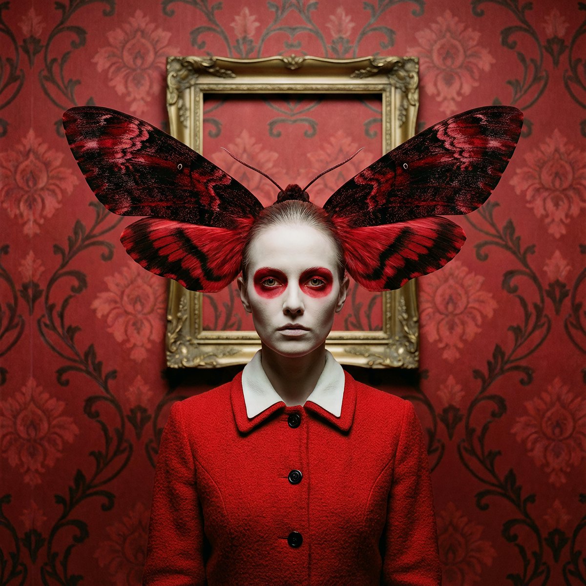 Surreal Moth-Winged Female Portrait