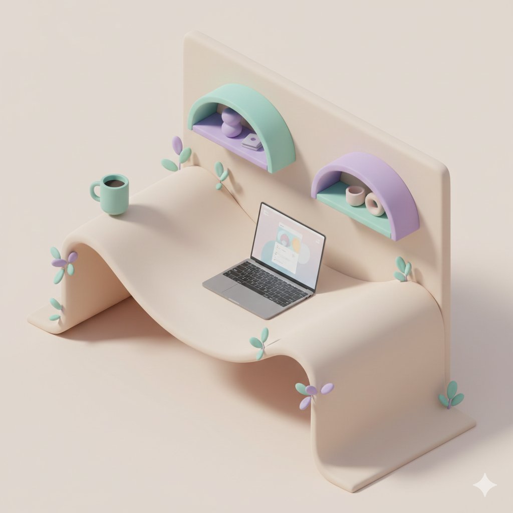 3D Isometric Floating Home Office Illustration 3