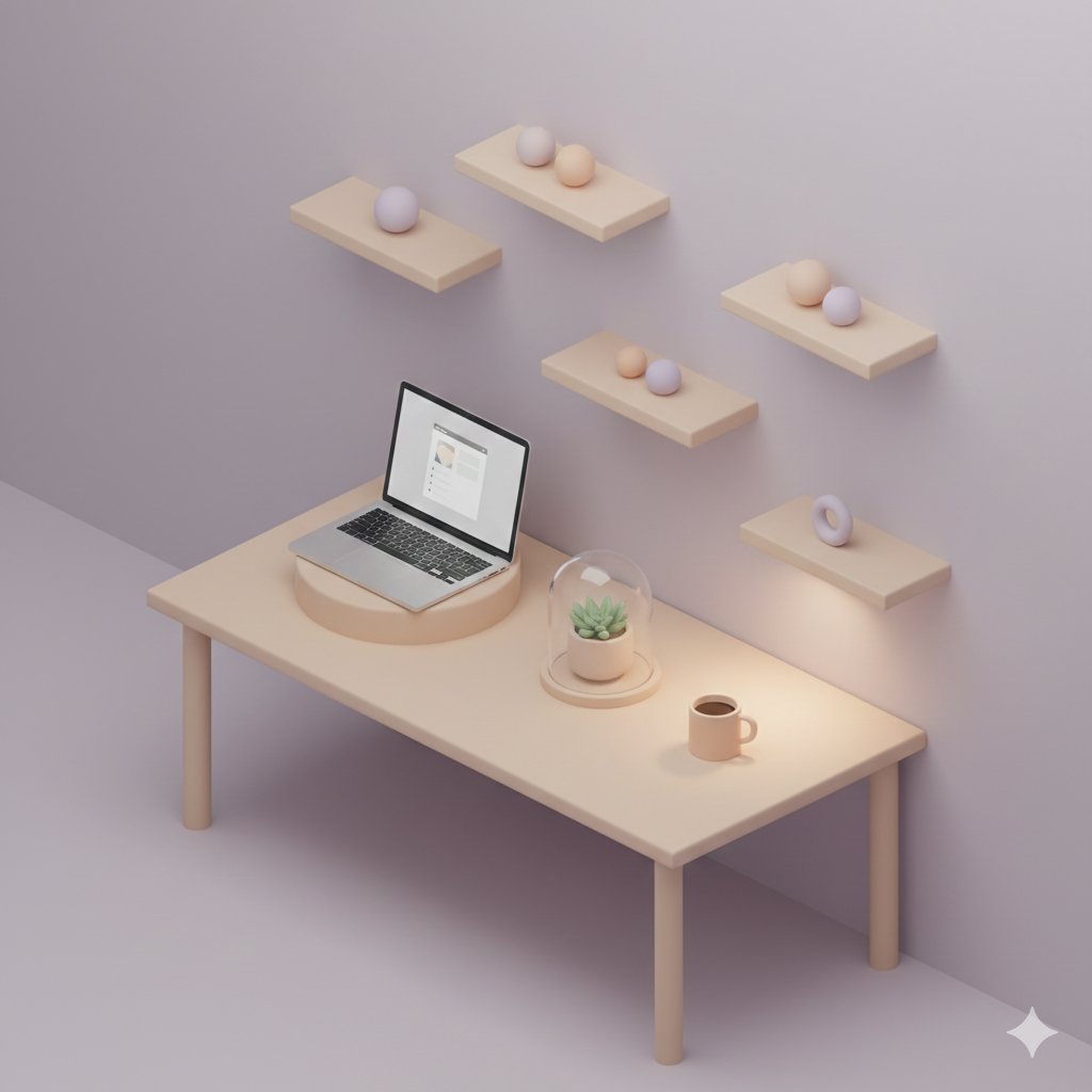 3D Isometric Floating Home Office Illustration