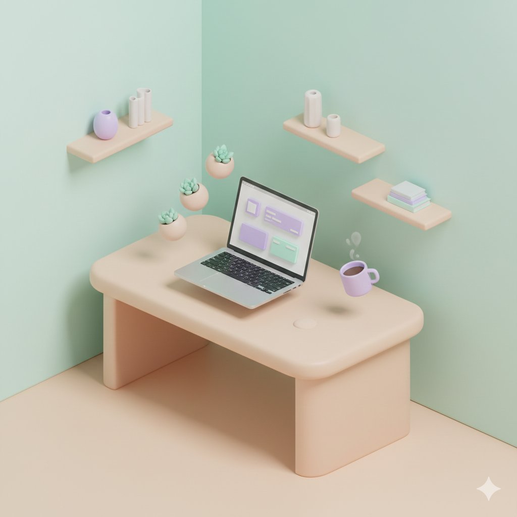 3D Isometric Floating Home Office Illustration 2