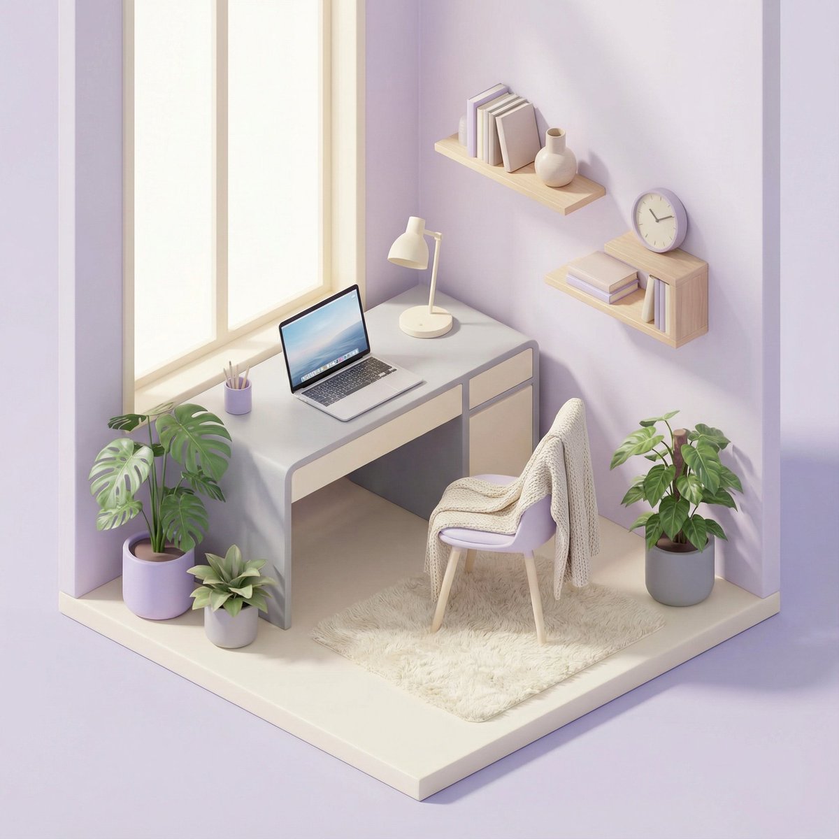 3D Isometric Floating Home Office Illustration 5
