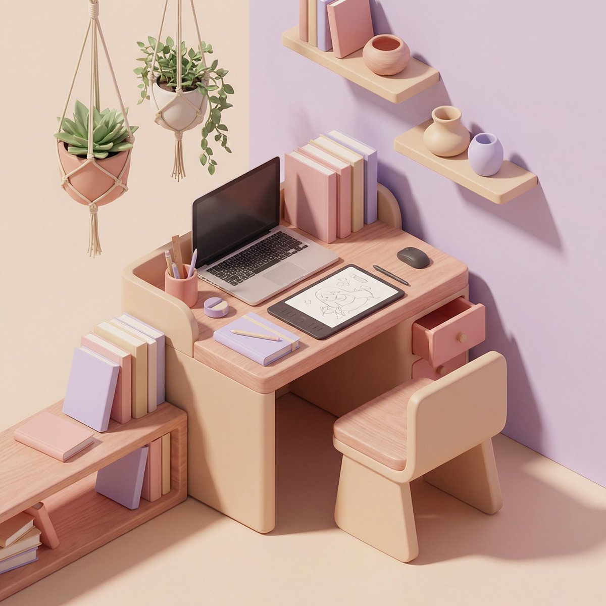 3D Isometric Floating Home Office Illustration 8