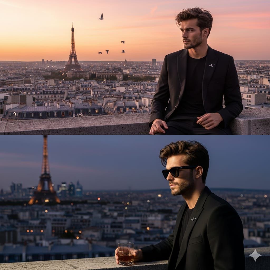 Cinematic Fashion Portrait on a Paris Rooftop