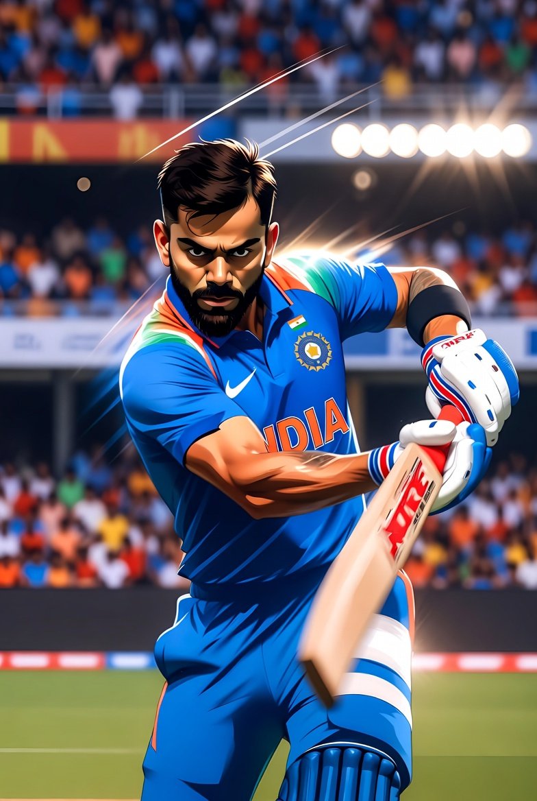 Virat Kohli Nano-Style Cricket Cartoon