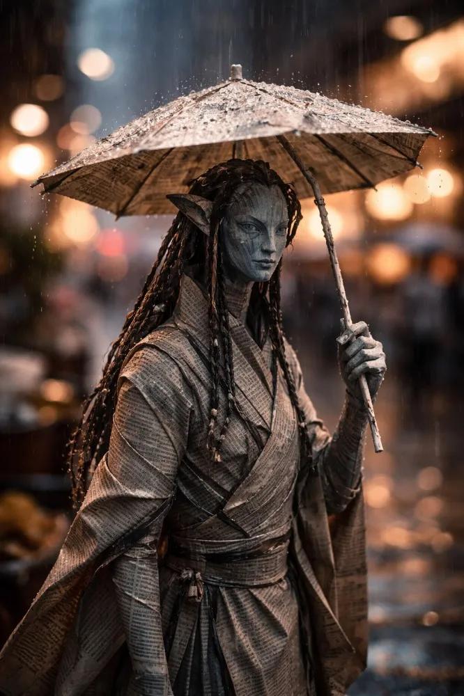 Cinematic Paper Figure in the Rain 2