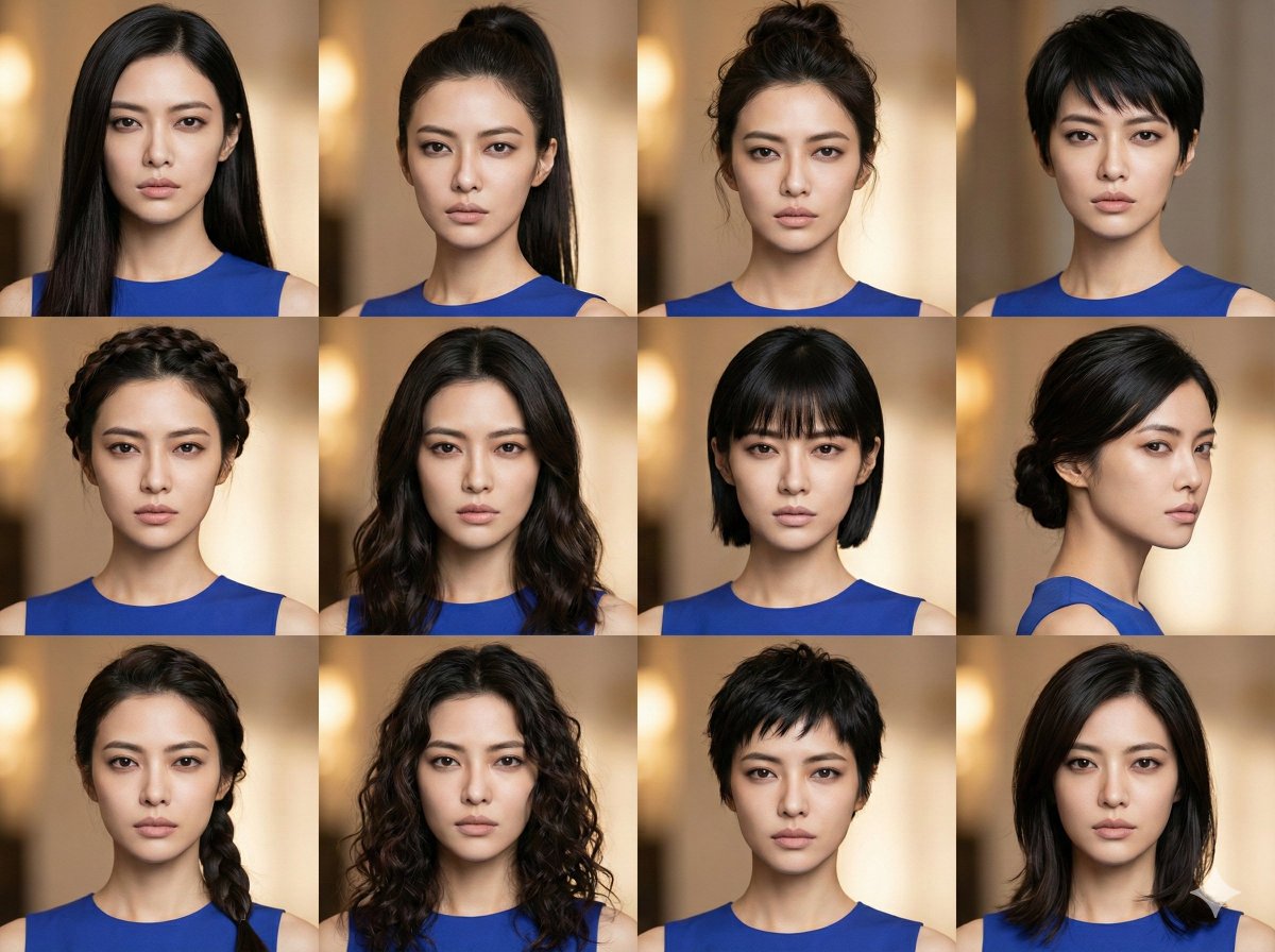 社交媒体帖子 - 新年发型九宫格提示词（女性） - Image 1