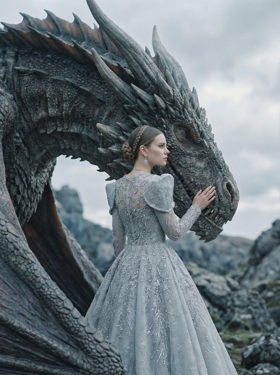 Couture Woman and Majestic Dragon Portrait