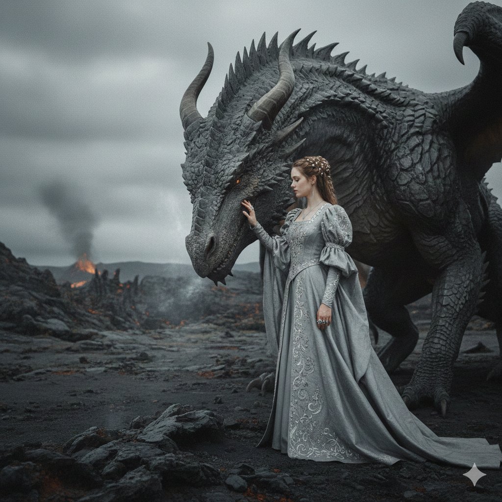 Cinematic Noblewoman and Dragon Prompt