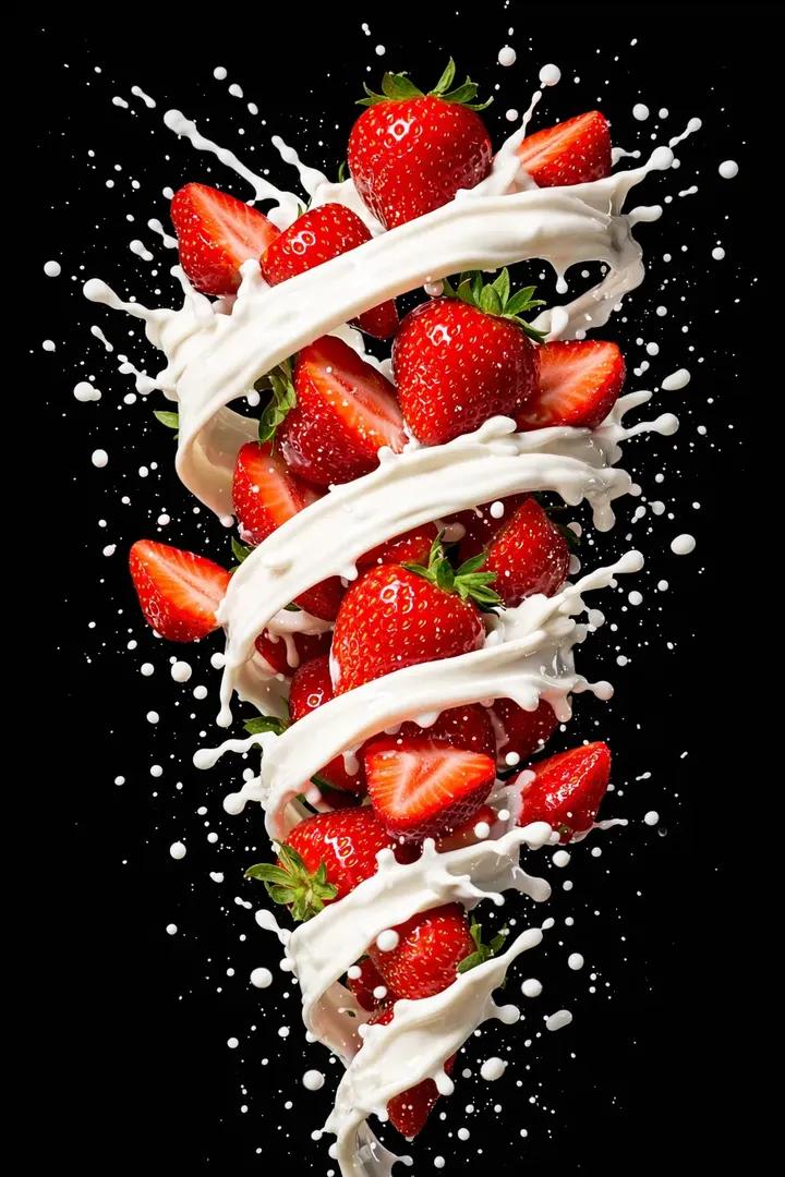 Hyper-realistic High-Speed Strawberry Milk Splash Photography