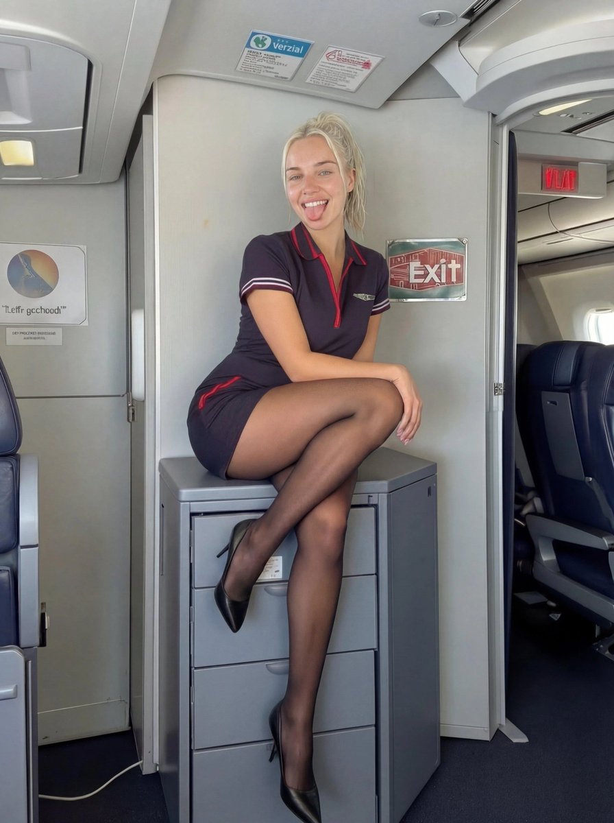 Playful off-duty cabin crew flash photo prompt