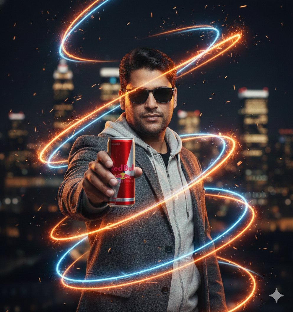 Commercial Energy Drink Photography Prompt with Neon Effects