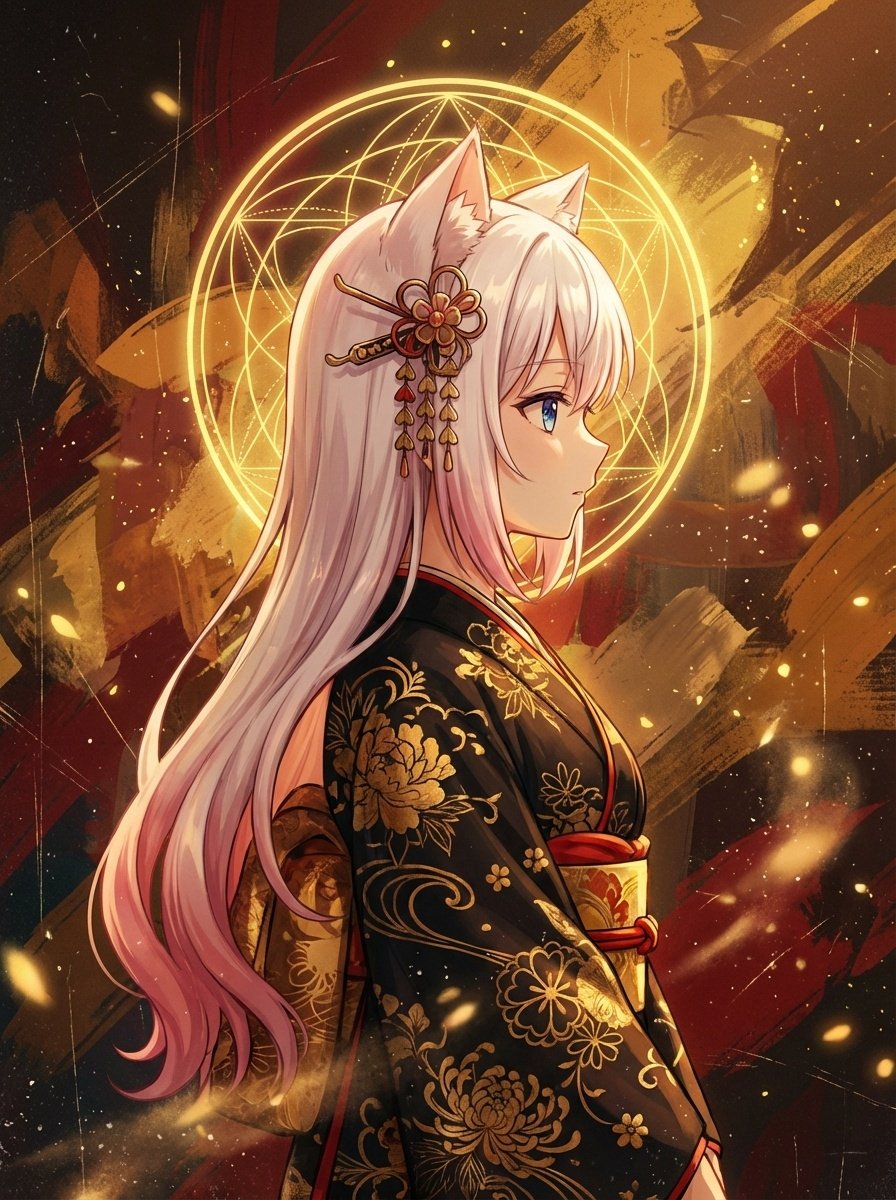 Surreal Anime Nekomimi in Kimono