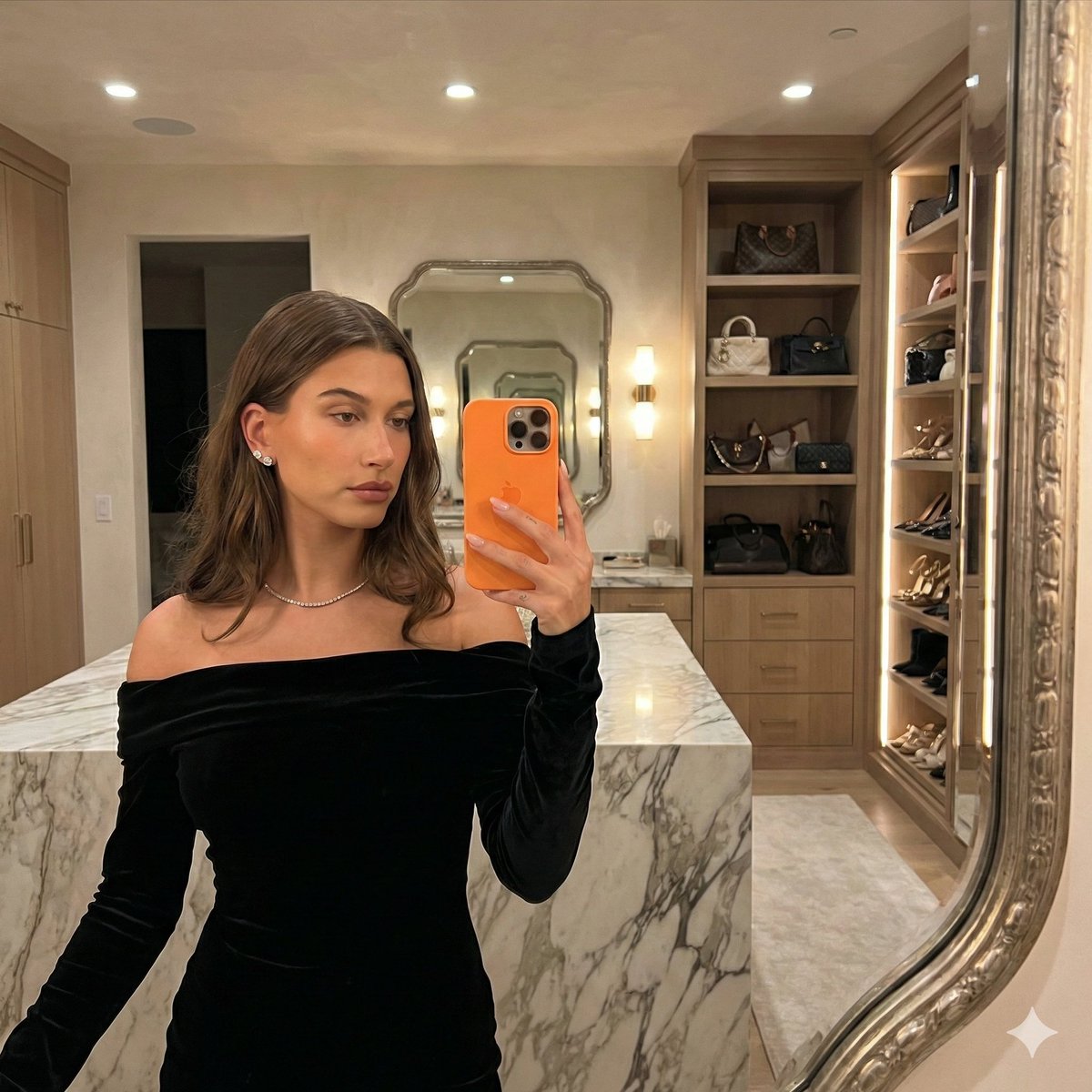 High Fashion Dressing Room Mirror Selfie Prompt (Bella Hadid Style)