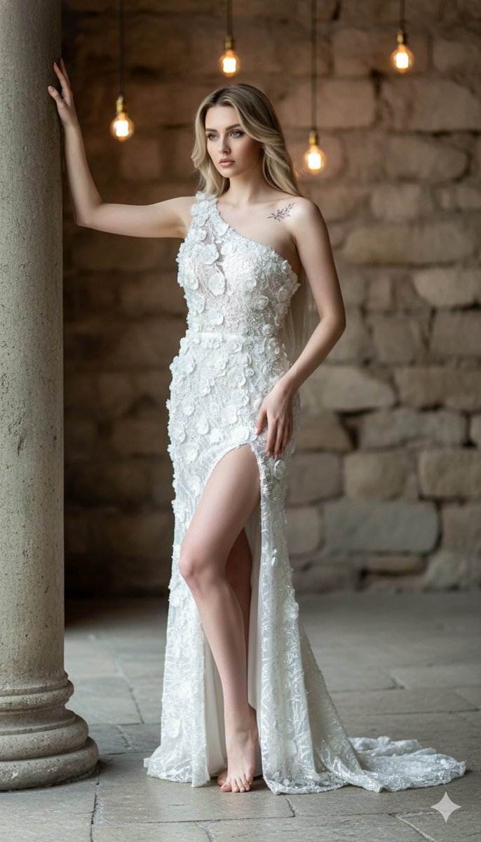 Hyper-realistic Portrait of a Woman in a White Gown