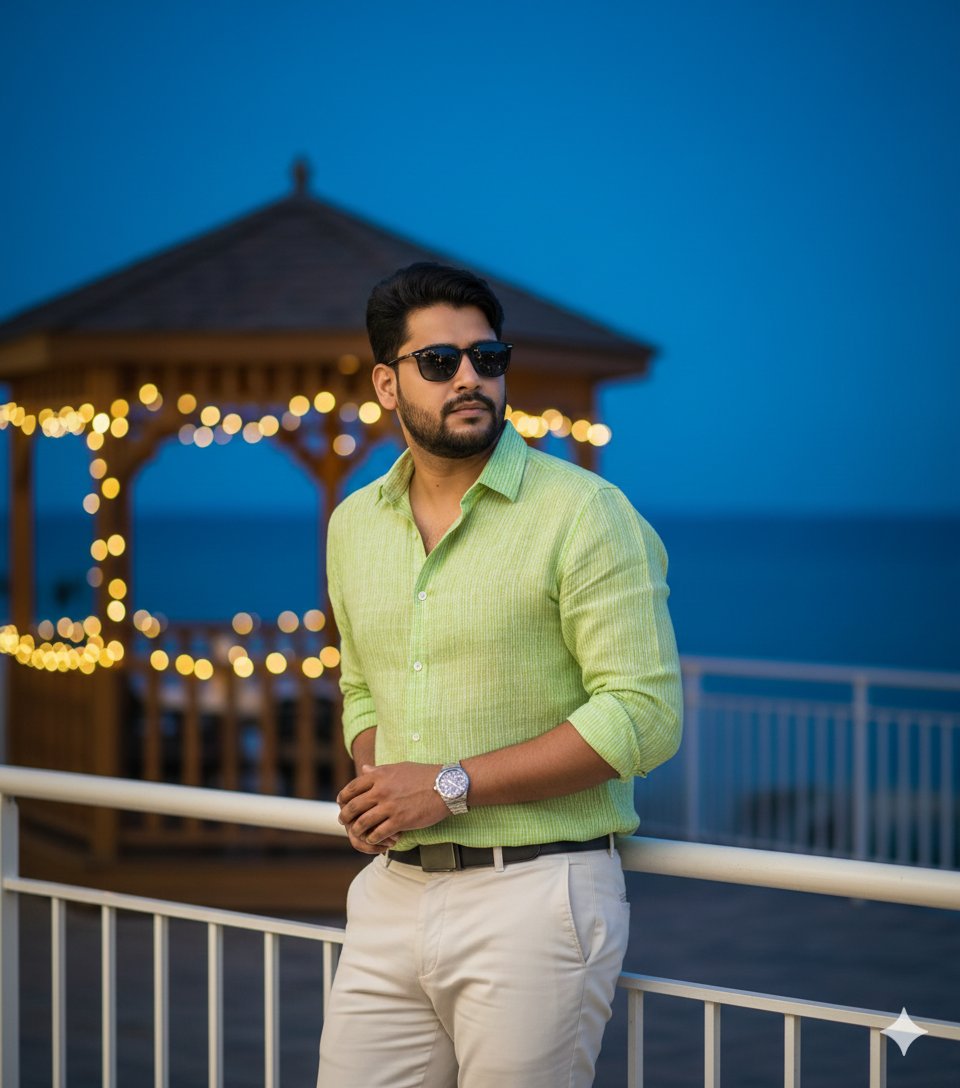 Hyper-Realistic Portrait of Man at Seaside Resort Prompt