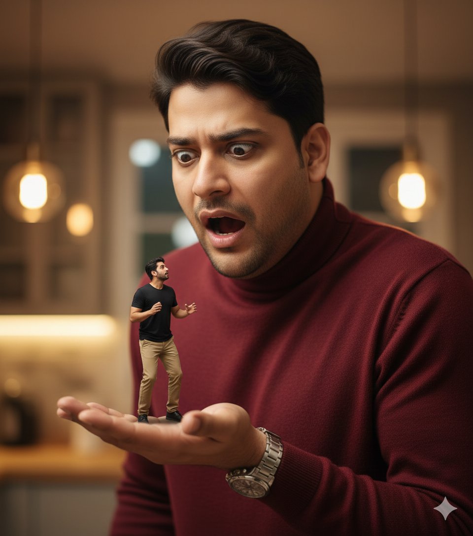 Surrealist Forced Perspective Giant/Miniature Man Prompt