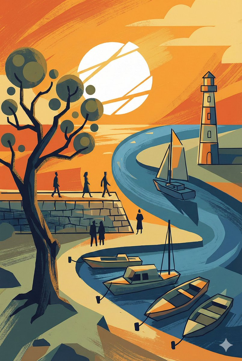 Abstract Drawing of Lighthouse and Sailboat Prompt