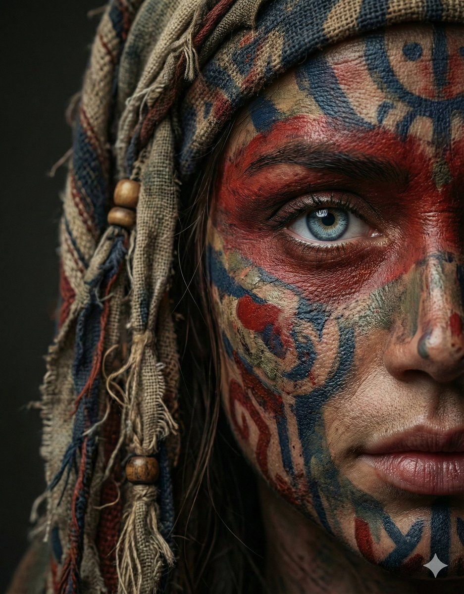 Ultra-Realistic Portrait with Tribal Markings and Painterly Realism 2