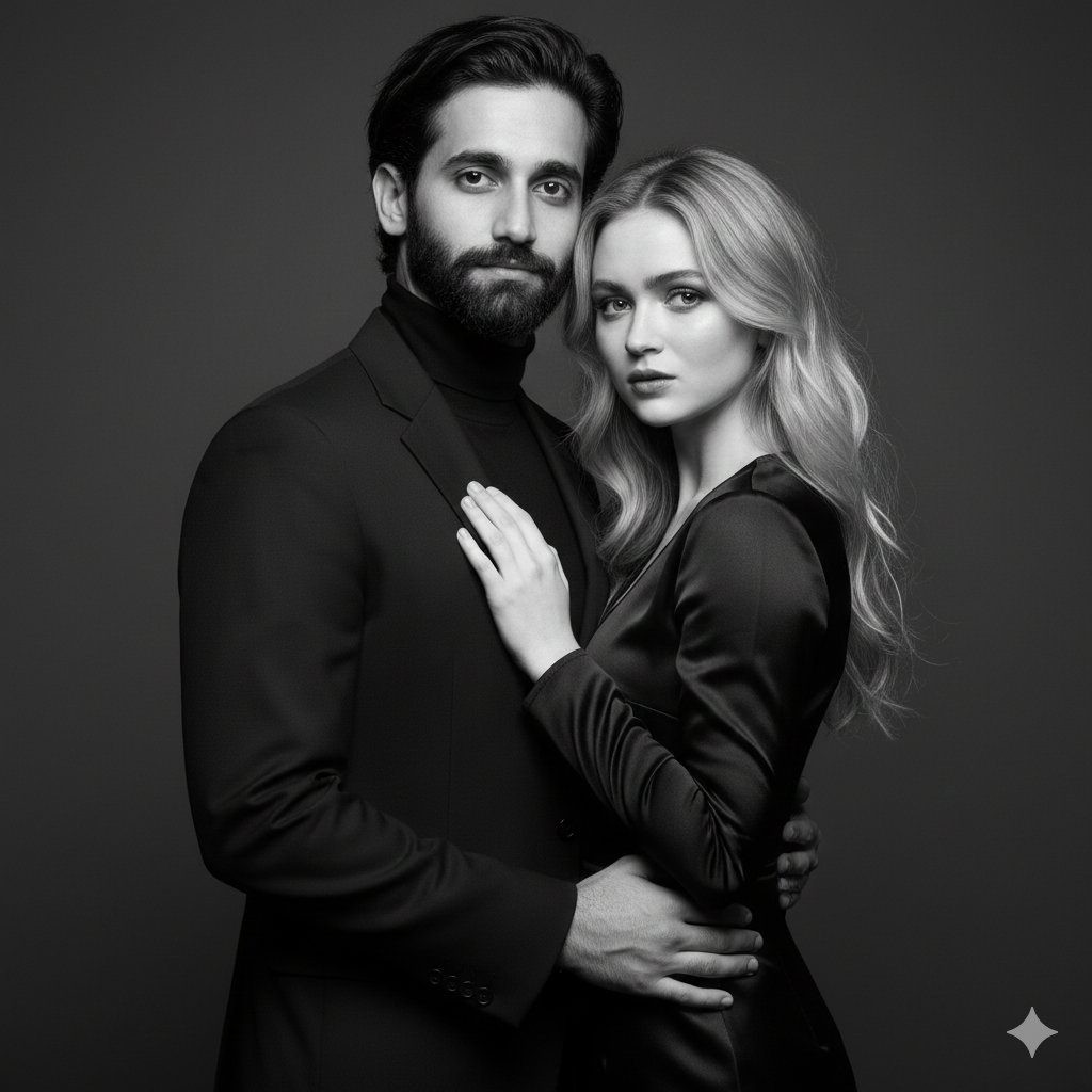 Sample output image for Black-and-White Studio Portrait of a Couple with Identity Lock