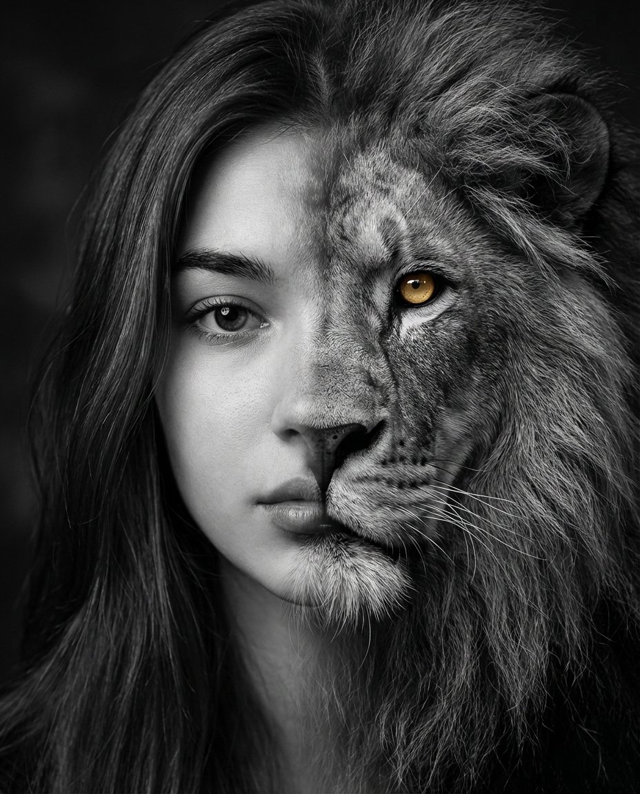Cinematic Human-Lion Fusion Portrait