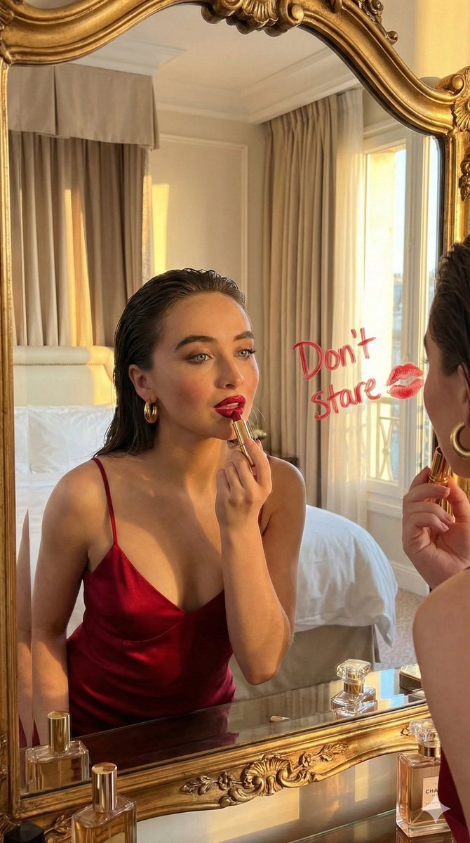 Sultry Red Lipstick Mirror Scene