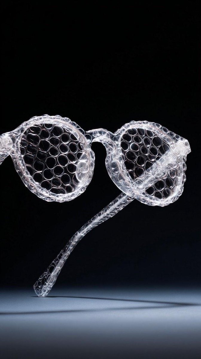 Minimalist studio shot of transparent bubble wrap fashion item 2