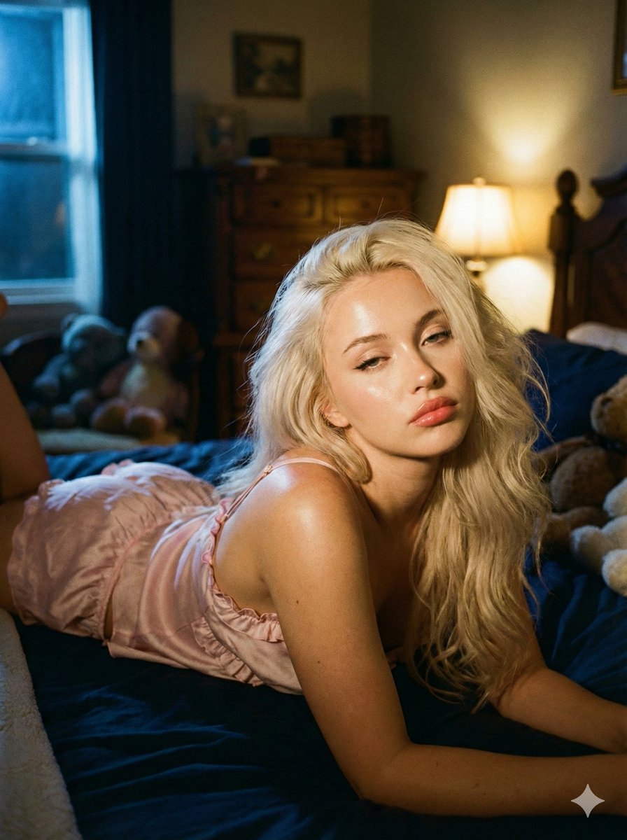 Intimate Low-Light Bedroom Portrait with Vintage Film Aesthetic