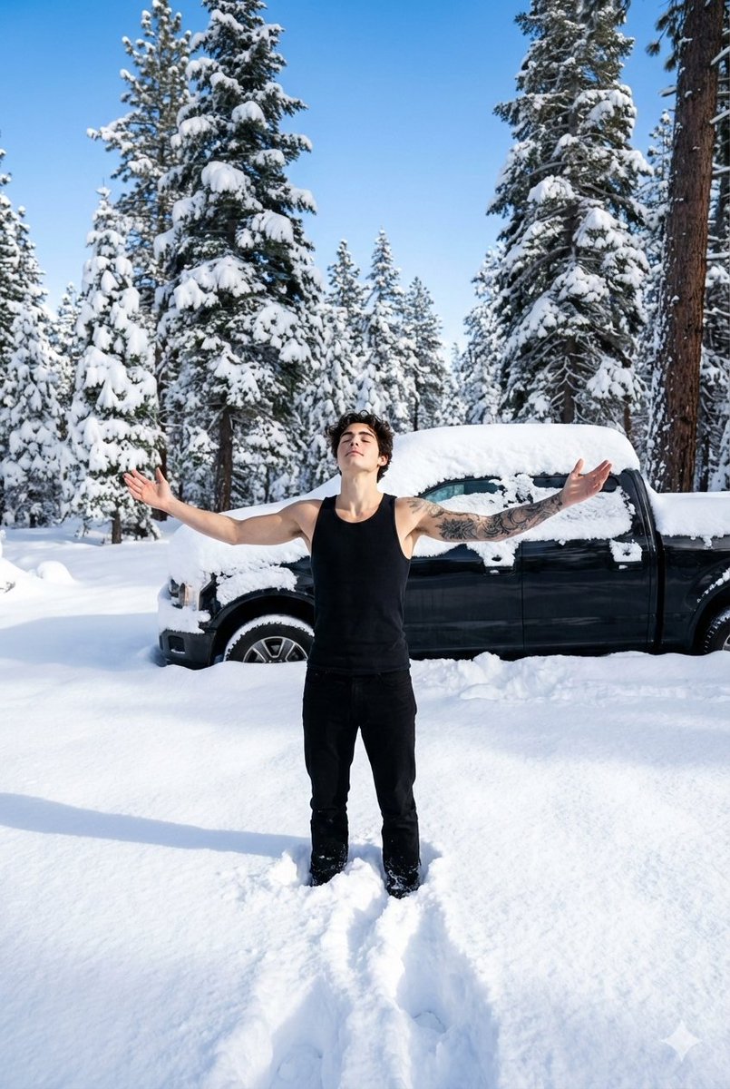 Cinematic Winter Forest Portrait of Man in Snow