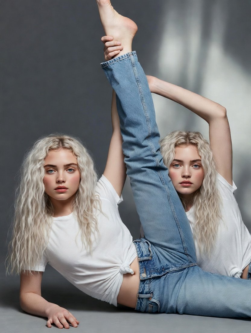 High-Fashion Denim Editorial with Dynamic Pose