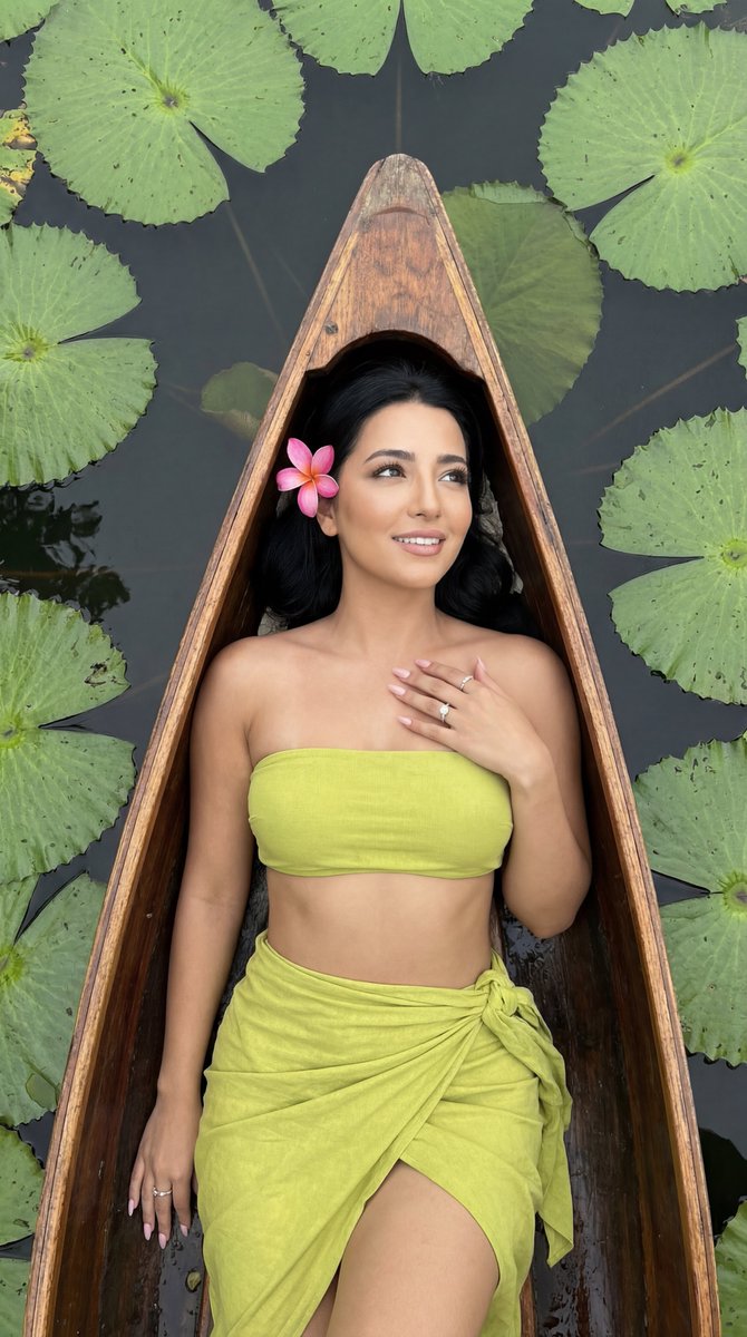 Photoreal Top-Down Fashion Editorial on a Boat with Lily Pads