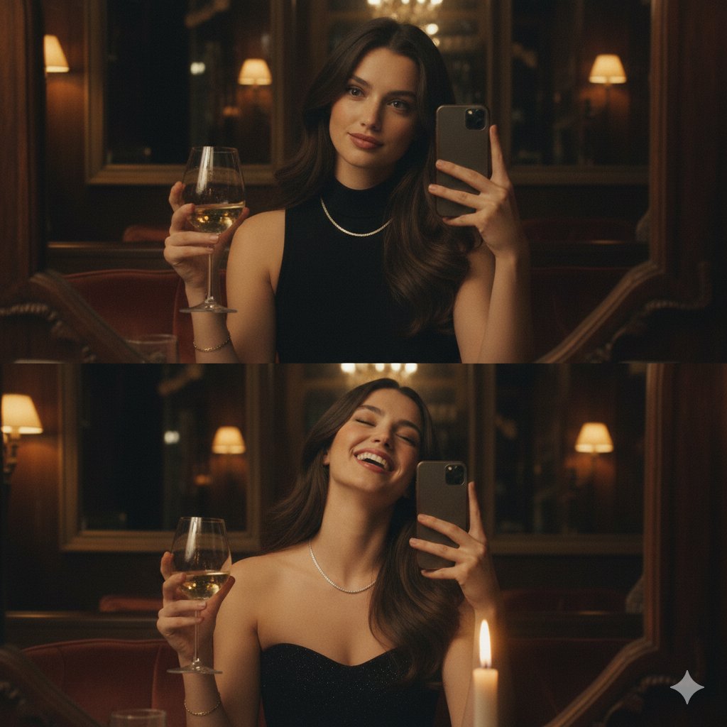 Ultra-Photorealistic Mirror Selfie in an Upscale Vintage Bistro